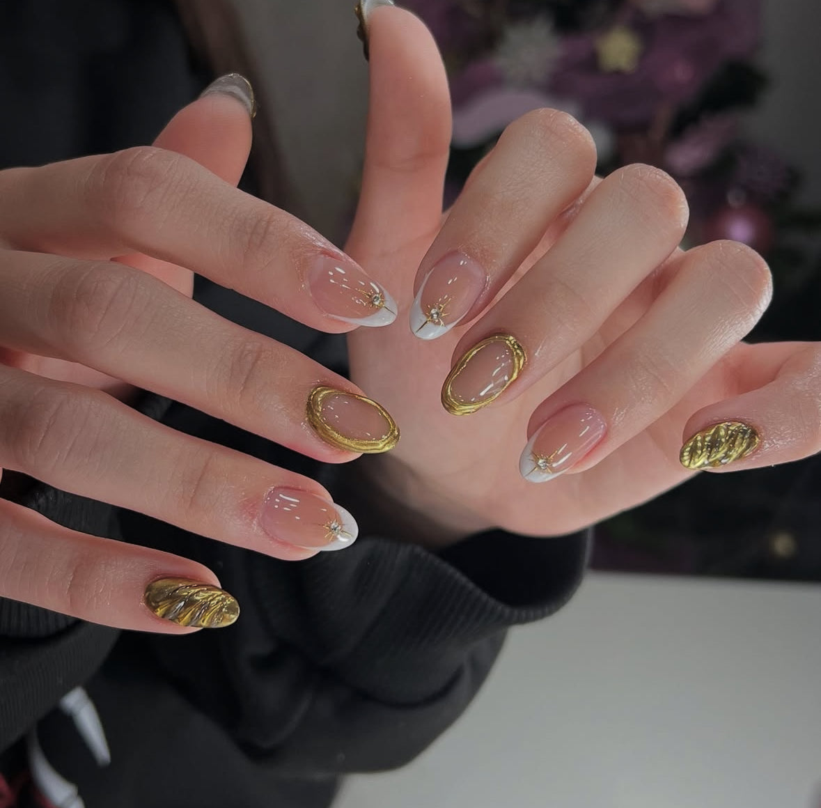 Gold Sparkle French Nails
