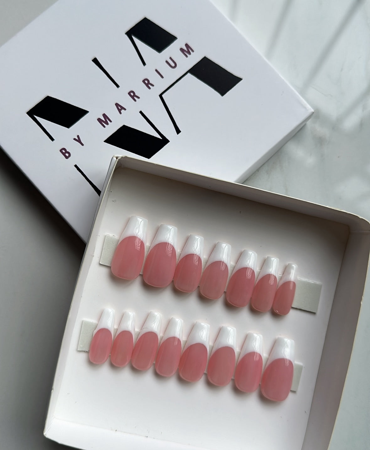 French White Nails With Pinkish Base