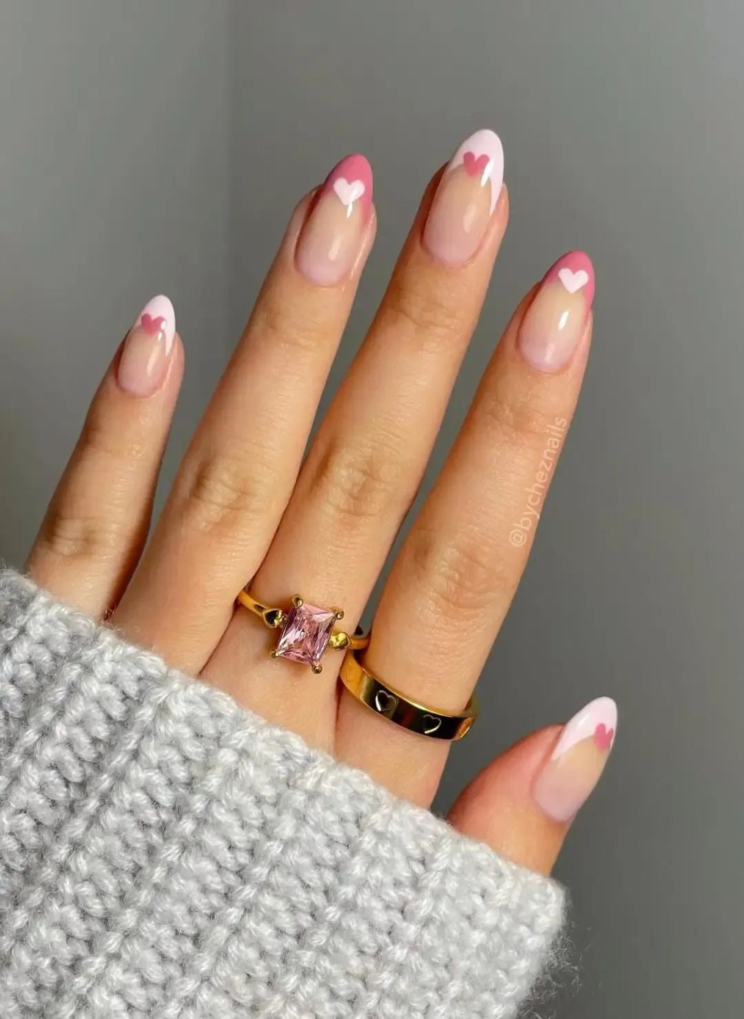 Pink French Heart Nails