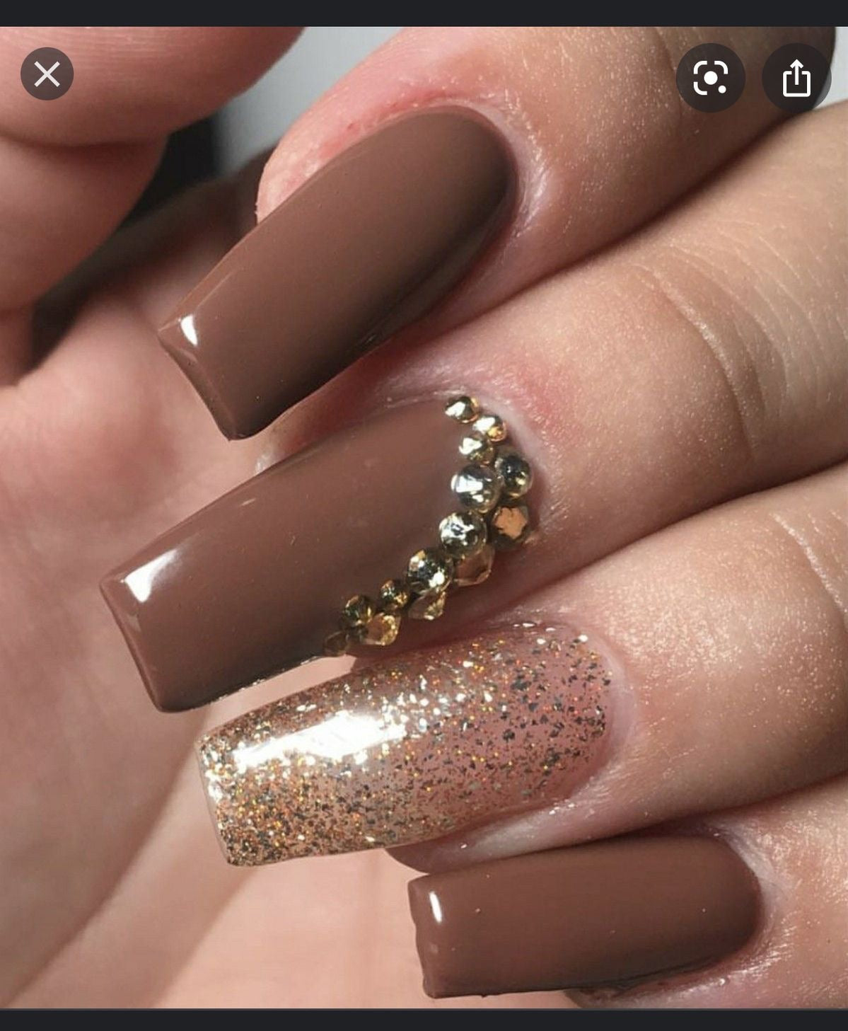 Brown Gold Rhinestone Nails