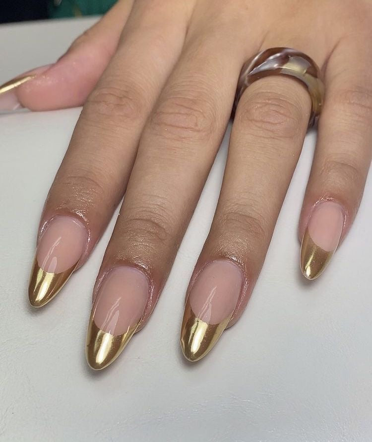 Gold Chrome French Nails