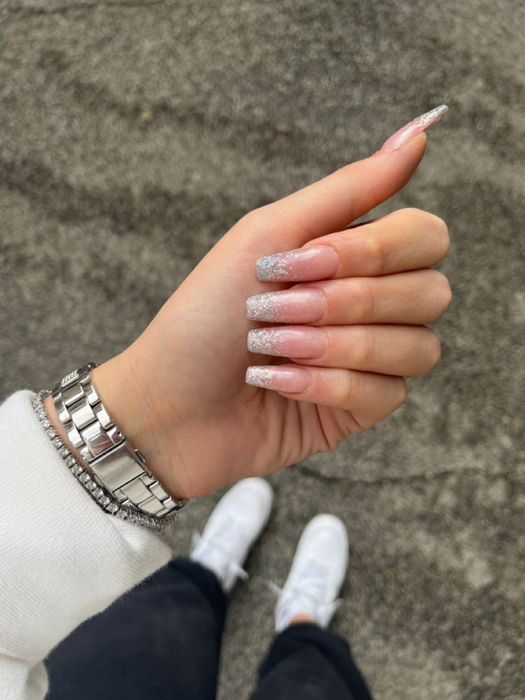 Silver Glitter Tips Nails
