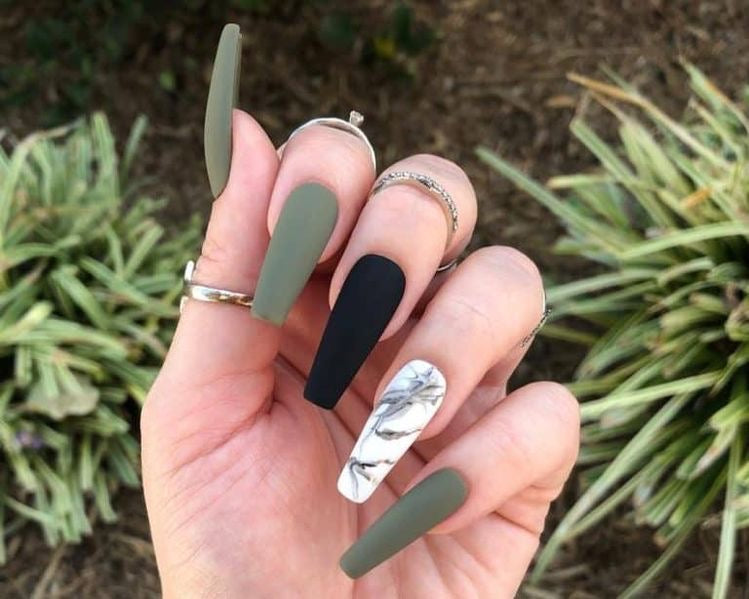 Black Green Marble Nails