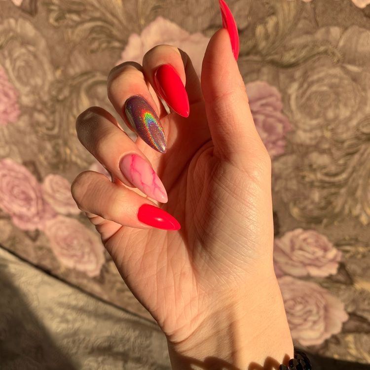 Red Holo Marble Nails