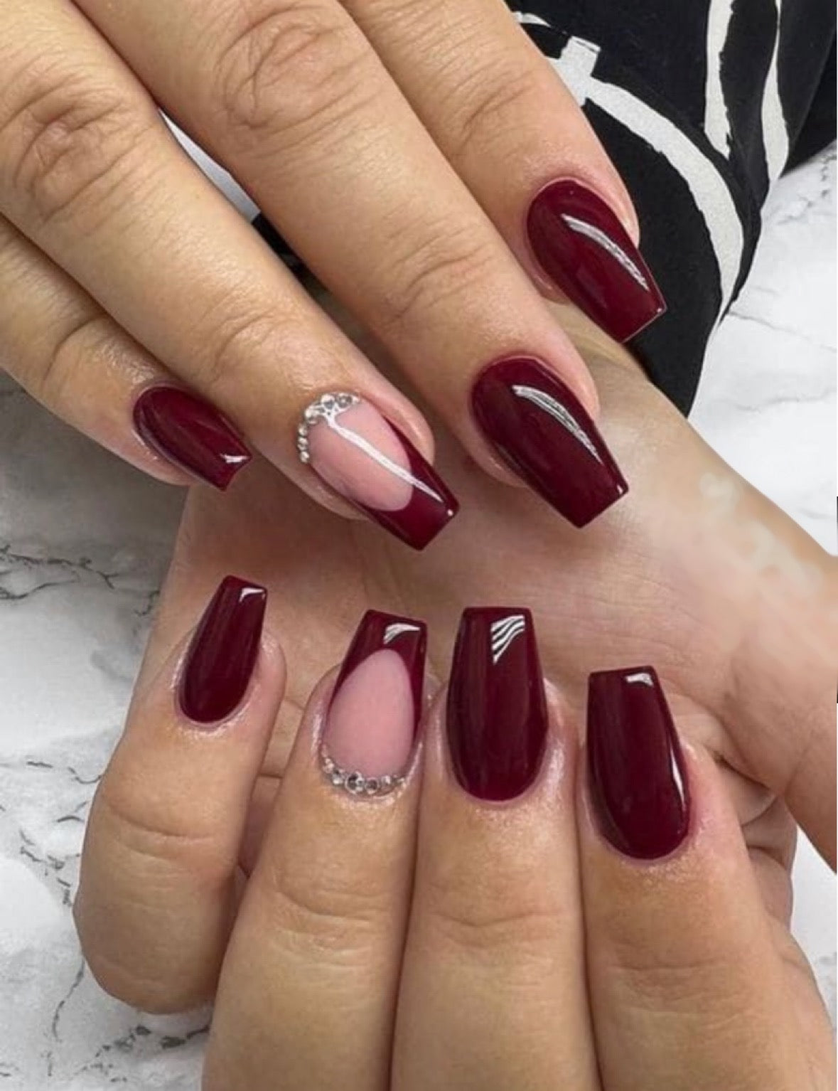 Maroon Rhinestones Nails