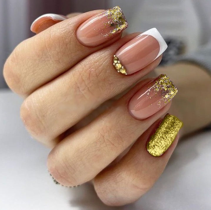 French Bridal Gold Glittery Nails