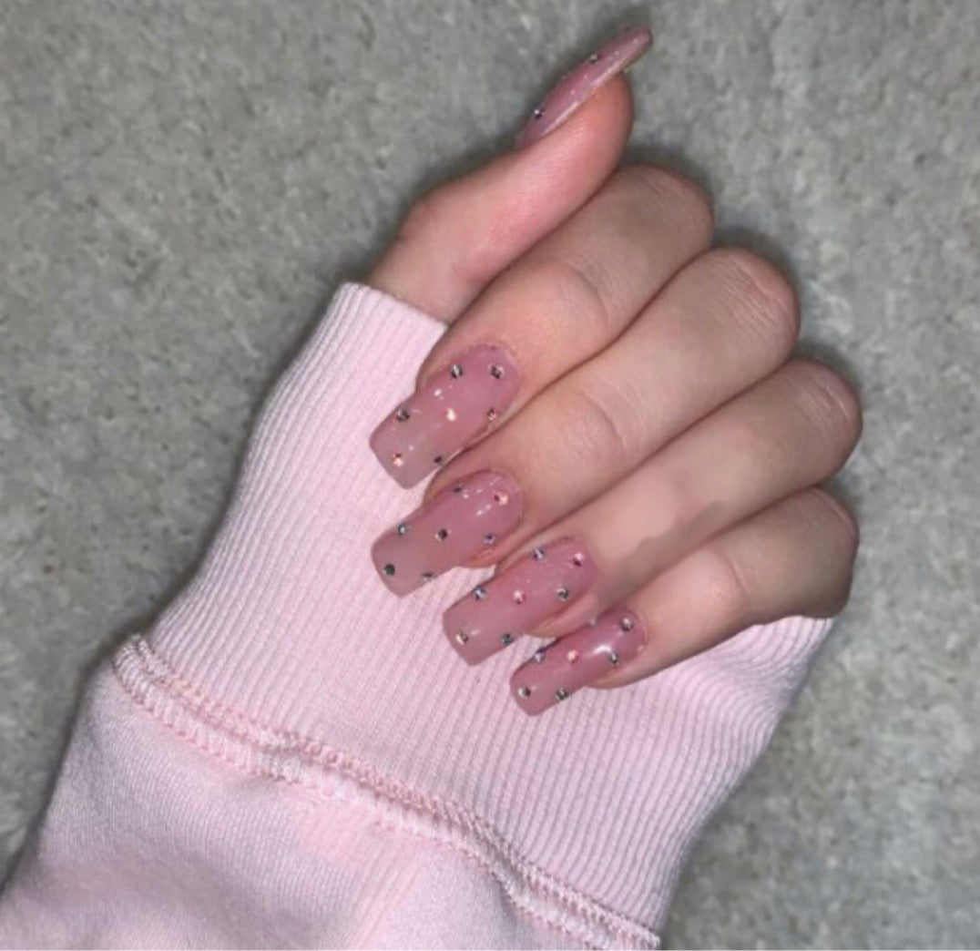 Natural Pink Nails With Rhinestones