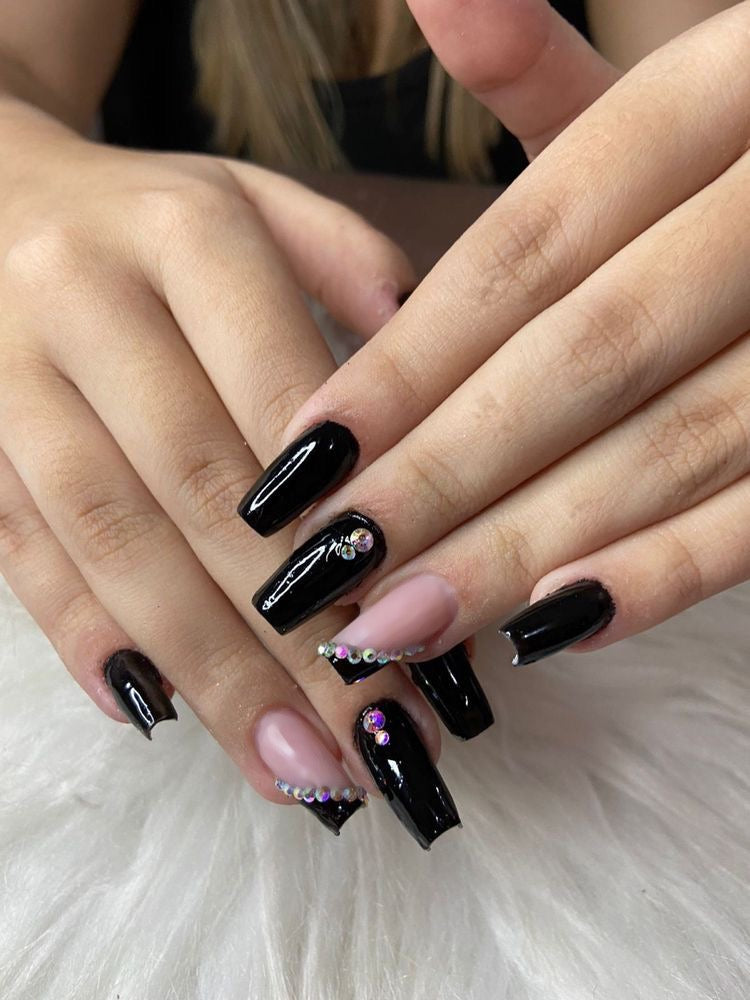 Black Rhinestones Nails