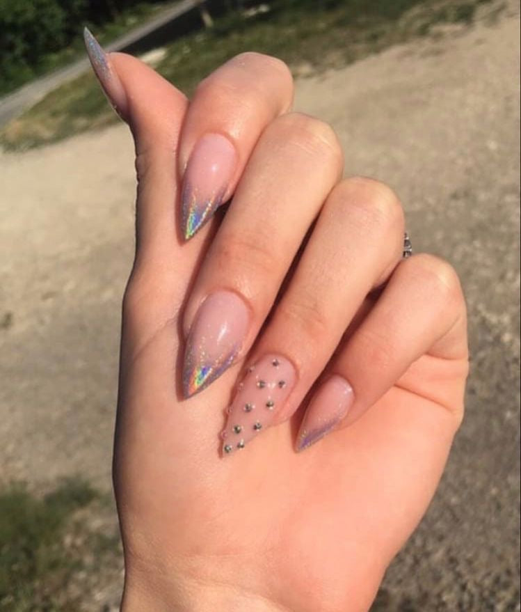 Holo Tips with Rhinestones (Pinkish Base)