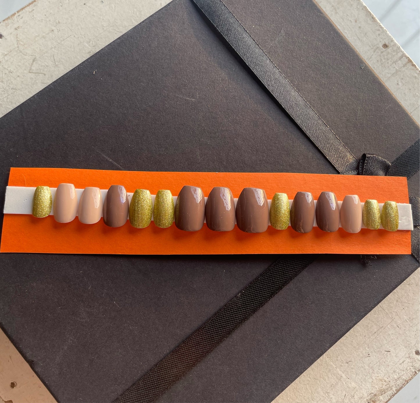 Brown Beige Gold Nails