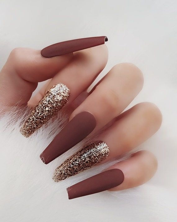 Matte Brown And Gold Glitter