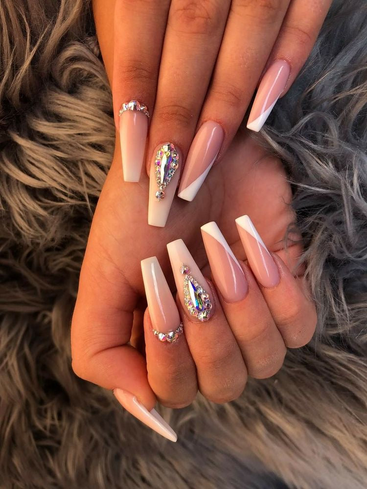 Ombré French With Rhinestones Nails