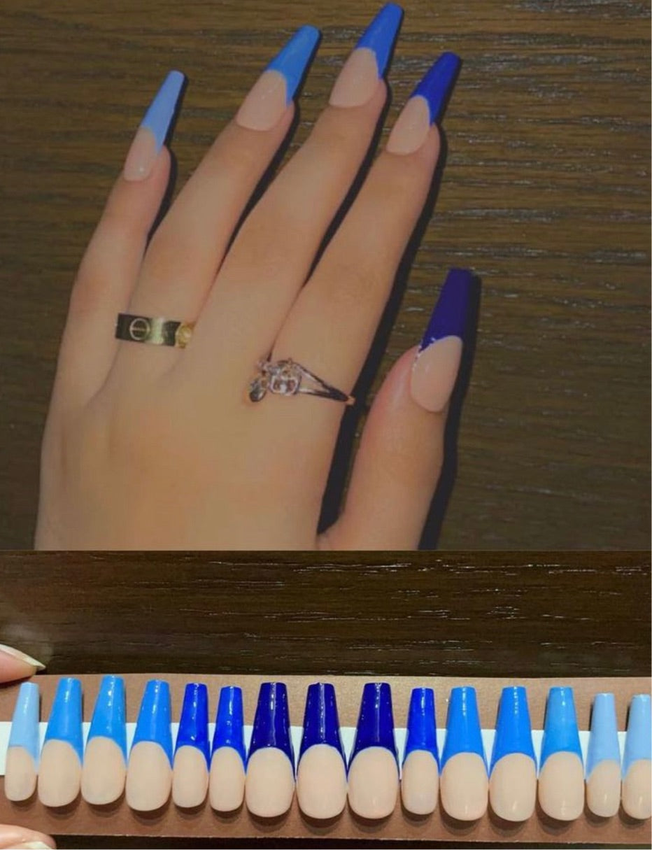 Blue Gradient Smile Curve Nails