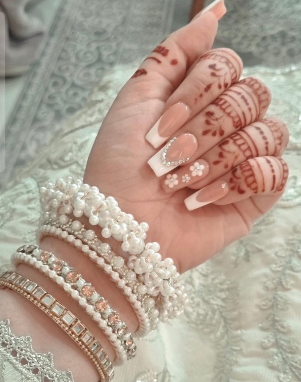 3D Flowers French Nails