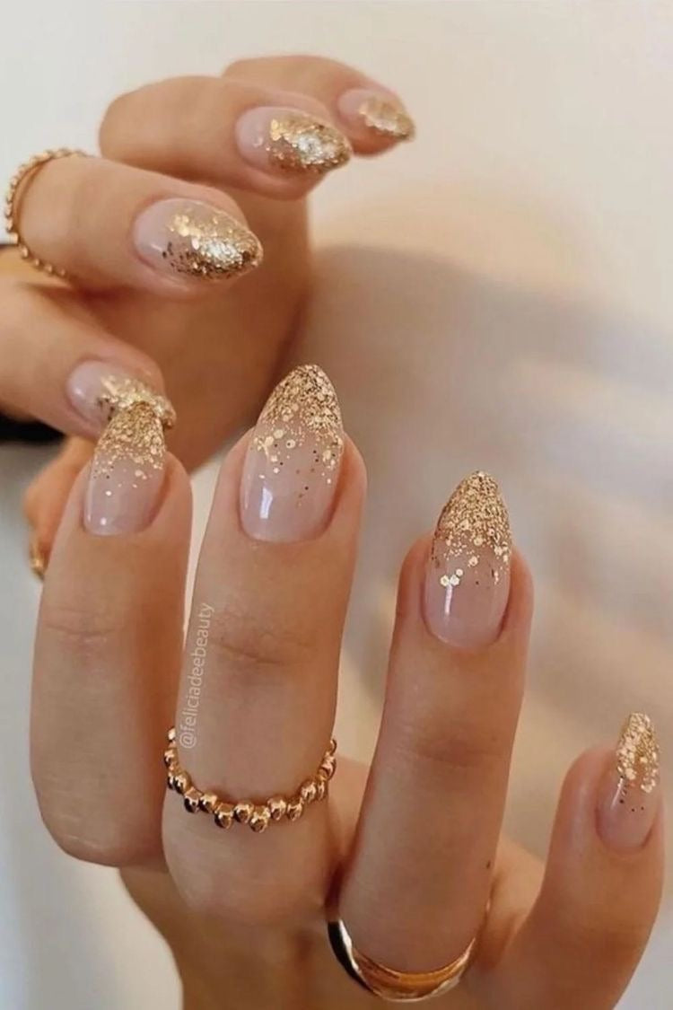 Gold Glitter Tips Nails