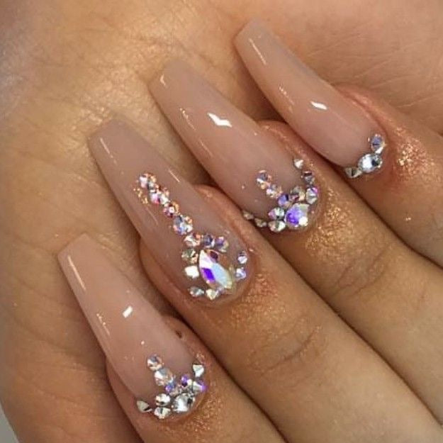 Nude Rhinestones Bridal Nails