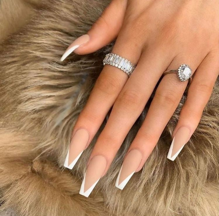 Matte White V Tips with Nude Base