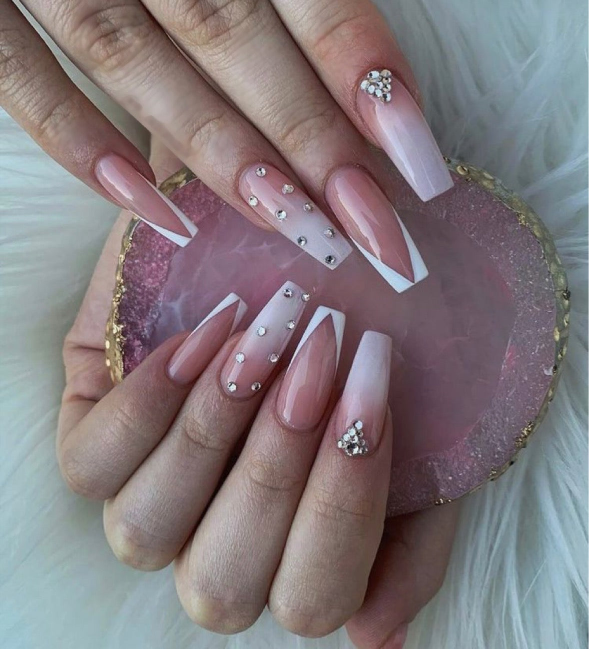 Ombré French Rhinestones Nails