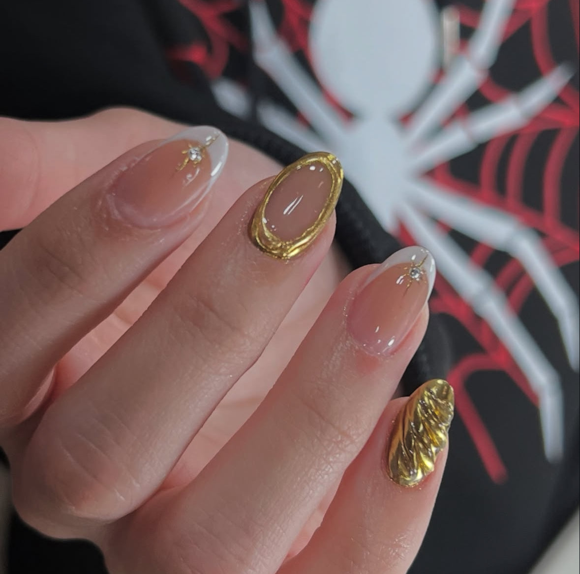 Gold Sparkle French Nails
